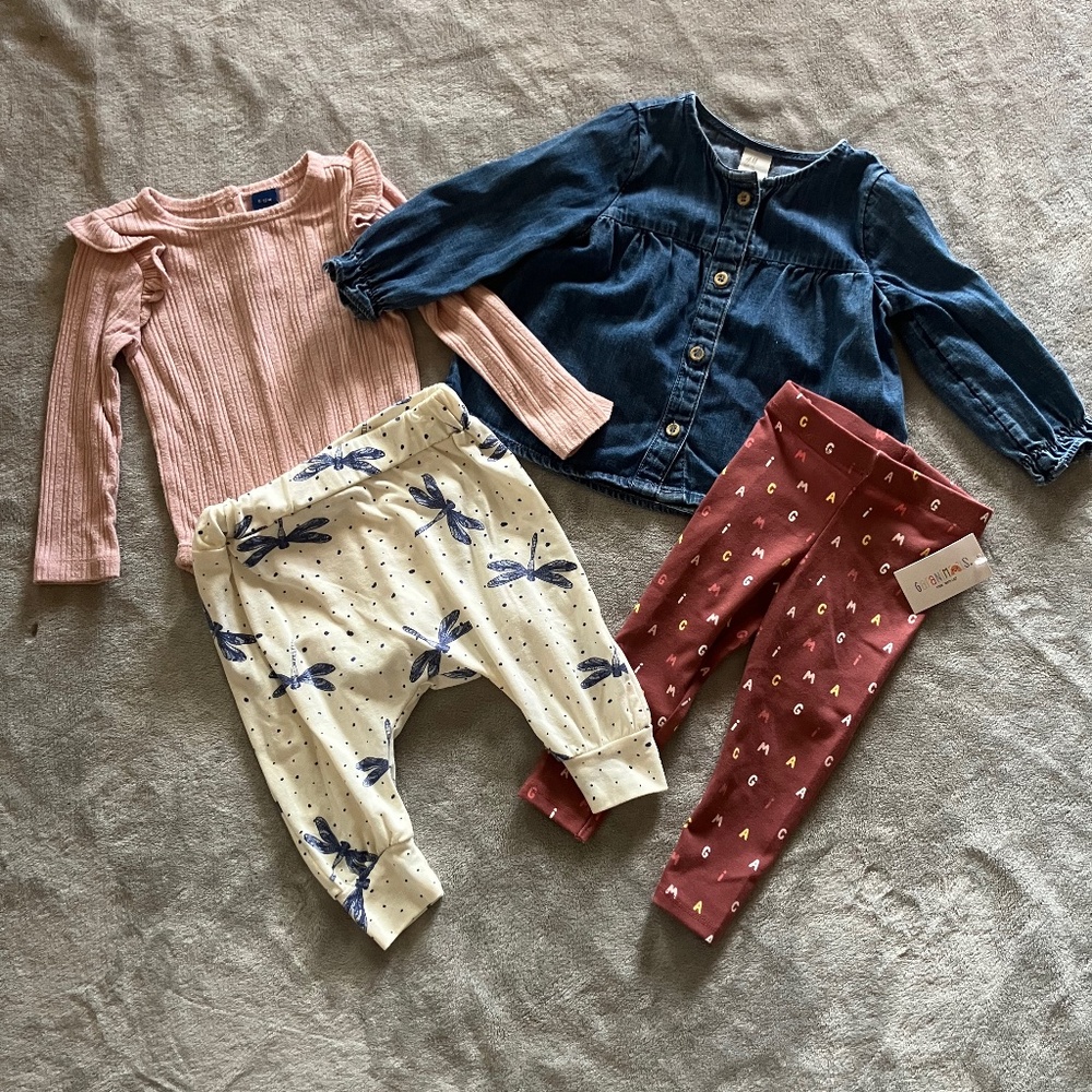 EUC Baby/Infant girl bundle H&M denim Jessica Simpson, ON and NWT mauve blue